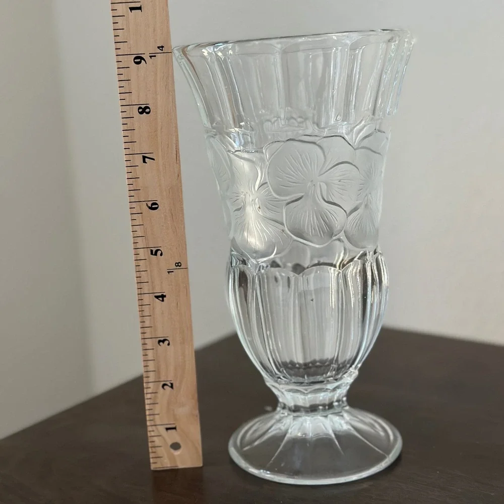 Clear Depression Glass Footed Vase‎ Frosted Floral Pedestal Base Table Decor